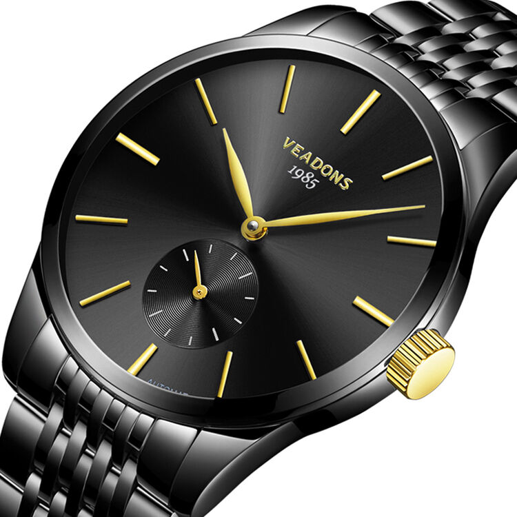 威顿手表男士机械表 男表商务时尚 全自动机械表钟表 时尚黑壳黑面