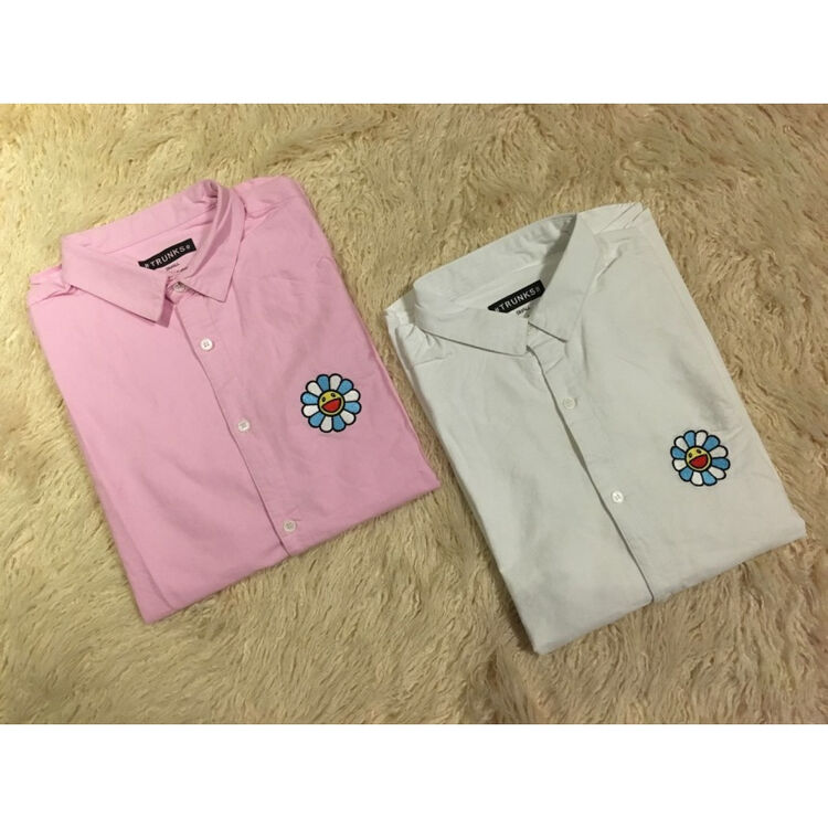 trunks 16ss 刺绣太阳花衬衫 白色粉色 情侣 白色 s【图片 价格 品牌