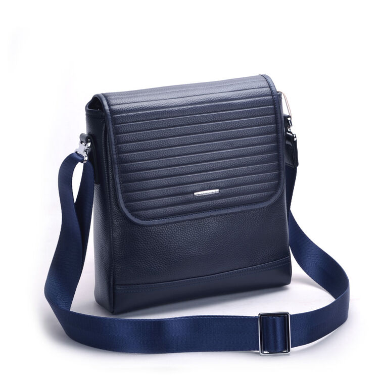 plover商务单肩包男牛皮男包单肩包蓝色横纹男斜挎包男士公文包男士