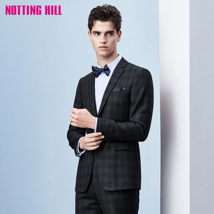 notting hill/诺丁山西服男秋商务进口面料羊毛格纹上衣na760442 灰色
