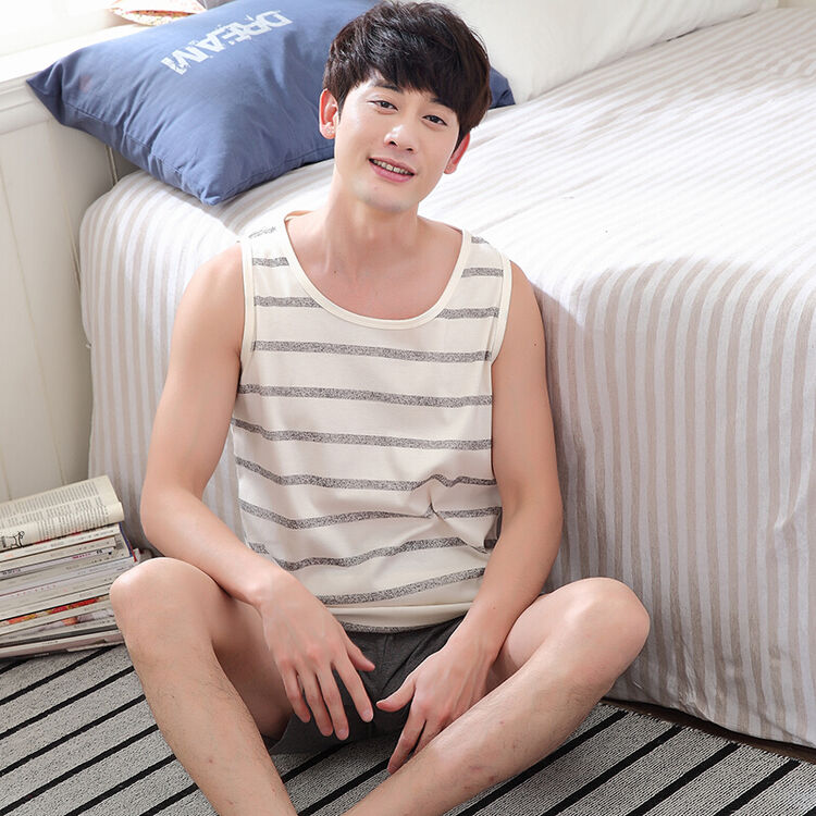 背心睡衣男夏 宽松 大码韩版可外穿夏天短裤衩大童男士套装款 背心