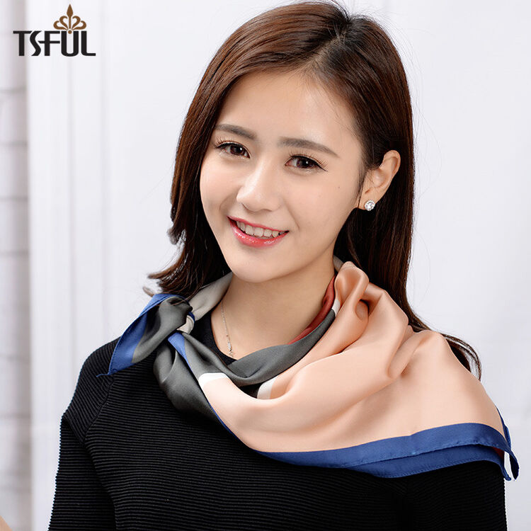 tsful丝巾女士夏季时尚百搭小领巾职业小方巾围巾两用 气质-蓝橙 70*