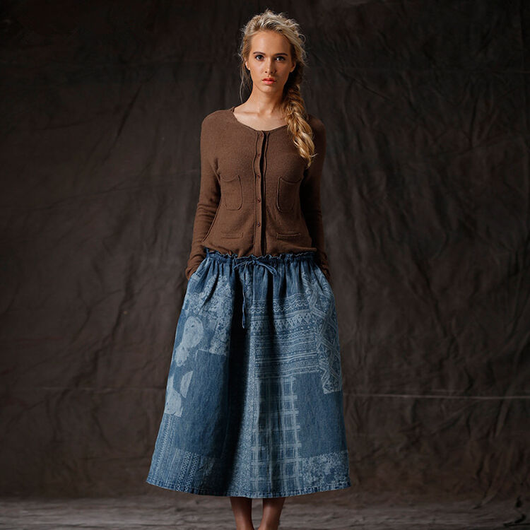 达衣岩春秋款女装棉麻复古拼接连衣裙休闲怀旧宽松长裙包邮 午后咖j28