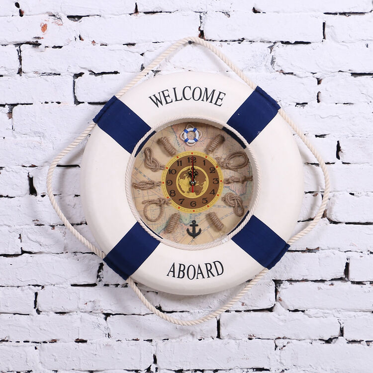 救生圈家居装饰钟表 地中海风格装饰挂钟 创意酒吧时钟 钟饰 45cm
