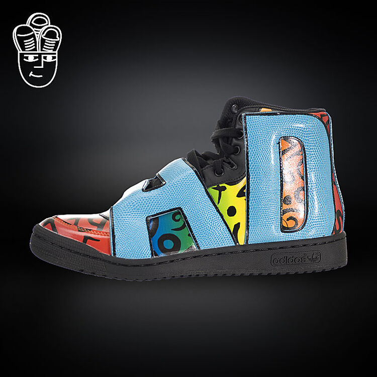 adidas jeremy scott 三叶草 情侣款 彩色豹纹字母高帮板鞋d65213 d