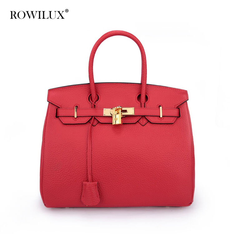 rowilux罗威奢品手提包女 秋冬新品牛皮个性百搭铂金包大容量荔枝纹