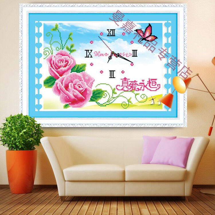 新款5d魔方钻钻石画真爱永恒挂钟表贴钻十字绣钻石绣时钟系列餐厅礼品