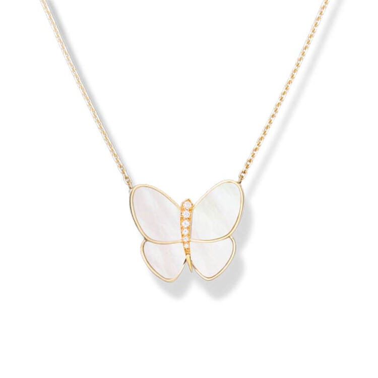 vca梵克雅宝,新款女士蝴蝶吊坠项链 黄k金 珍珠母贝 钻石非现货 6-10