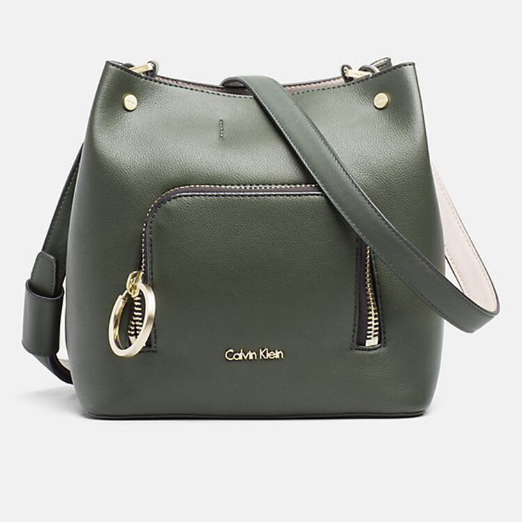 ck 女包calvin klein女士全牛皮斜挎包 水桶包 搭扣设计 ck斜挎包
