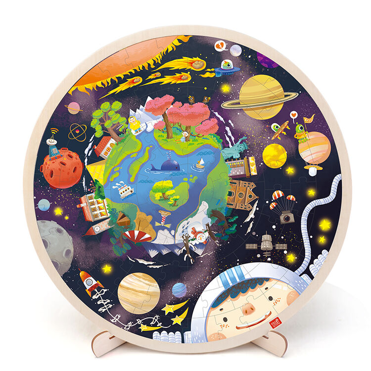 美国toi 木质认知太空拼图太阳系拼图支架拼图木制益智启蒙早教玩具