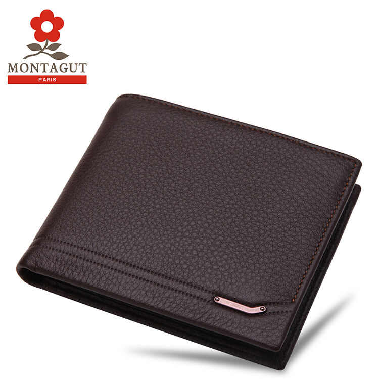 梦特娇(montagut)2017新款 时尚商务男士真皮短款钱包 柔软纯牛皮钱夹