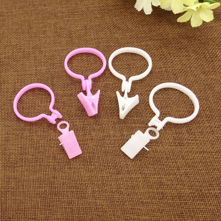 带夹子 塑料浴帘扣 窗帘夹 圆圈活环挂钩活扣 罗马杆套环配件 白色20