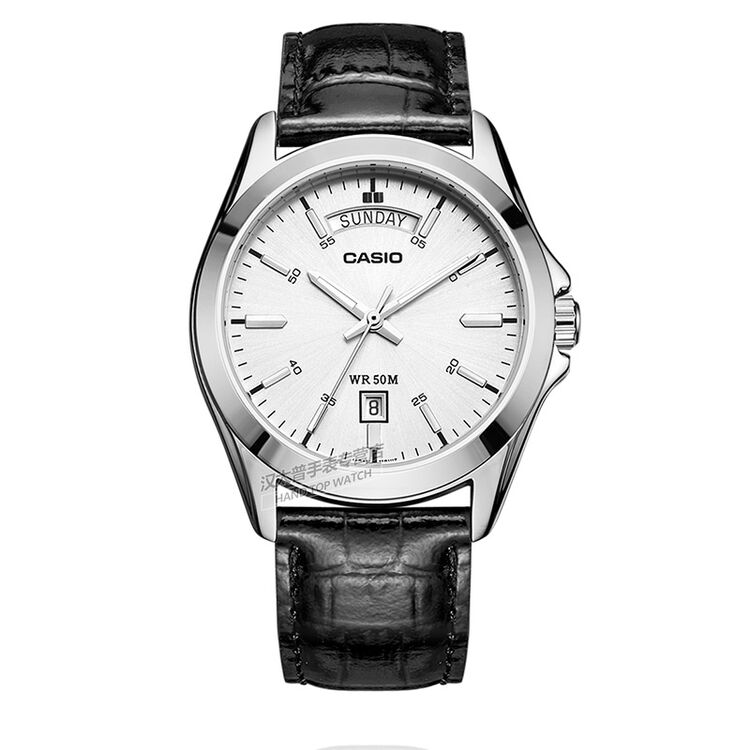 卡西欧(casio)男表 简约男士石英手表 白盘皮带mtp-1370l-7a