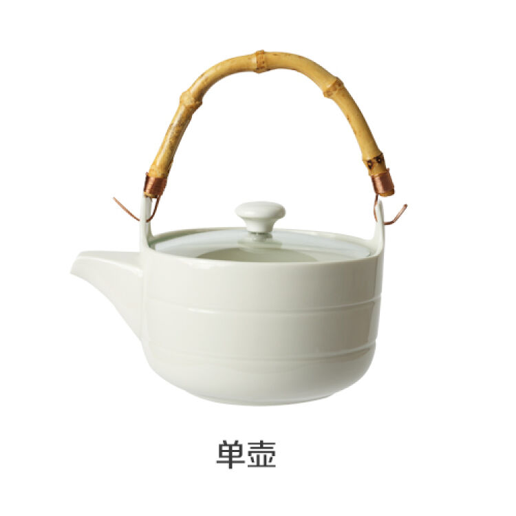 简约竹柄茶壶 花草茶具 水杯 陶瓷茶具 水壶杯 平行纹竹柄茶壶单个