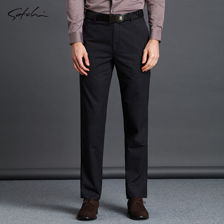 satchi/沙驰男装 休闲裤男 秋冬男士商务男裤直筒长裤813631081 黑灰