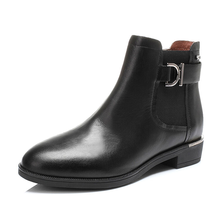 百丽(belle)简约时尚牛皮女短靴 bmt40dd6 黑色绒里 35