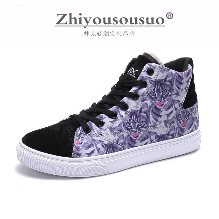 【高端潮流定制】质由搜索夏季女士高帮涂鸦帆布鞋运动休闲板鞋女百搭