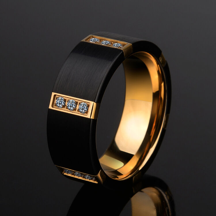 飒雅 戒指男士潮人商务时尚锆石单身食指环欧美男款饰品 黑钻国标24号