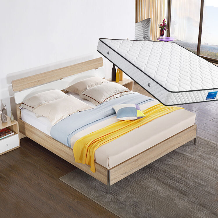 晚安家居 简约板式床 北欧风双人床 原木色日系拼色 床 床垫 床头柜*1