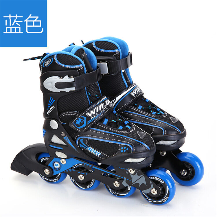 男童女童儿童通用旱冰鞋 二合一直排双排轮滑鞋 单排 四轮两用 蓝色