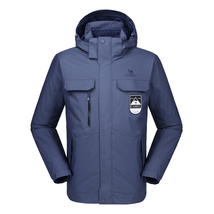 (camel)秋季户外冲锋衣 厚实抓绒内胆防水耐磨男款工装外套 铁灰蓝 l