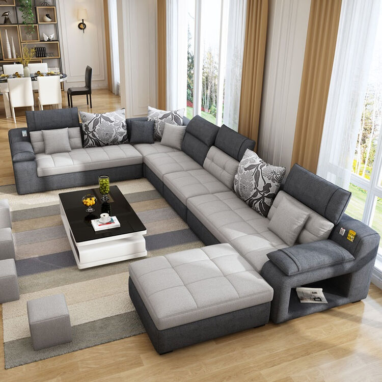 雅菲雪 客厅布艺沙发组合可拆先转角大小户型简约现代家具 六件套(双