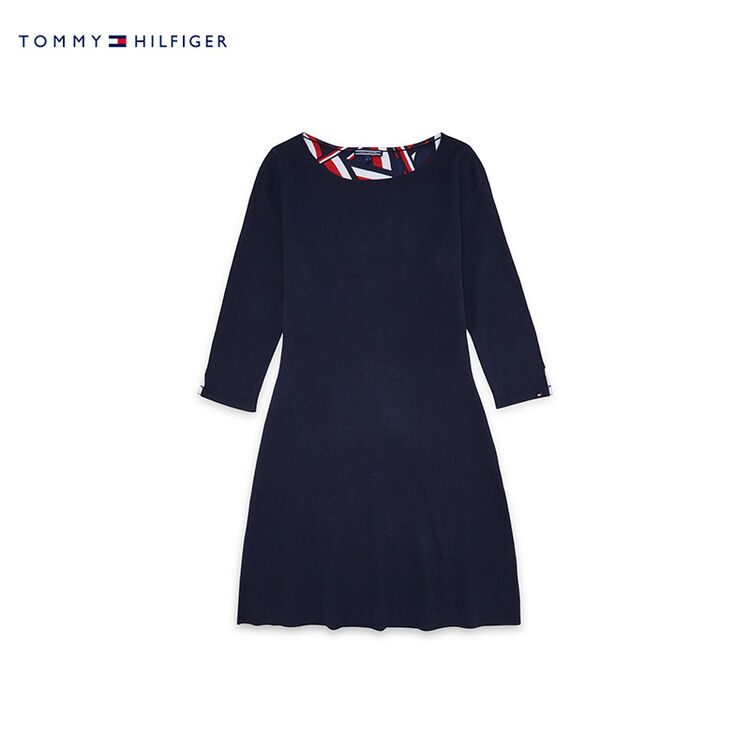 tommy hilfiger 女装七分袖两面穿针织连衣裙-ww0ww20734nw 藏青色906