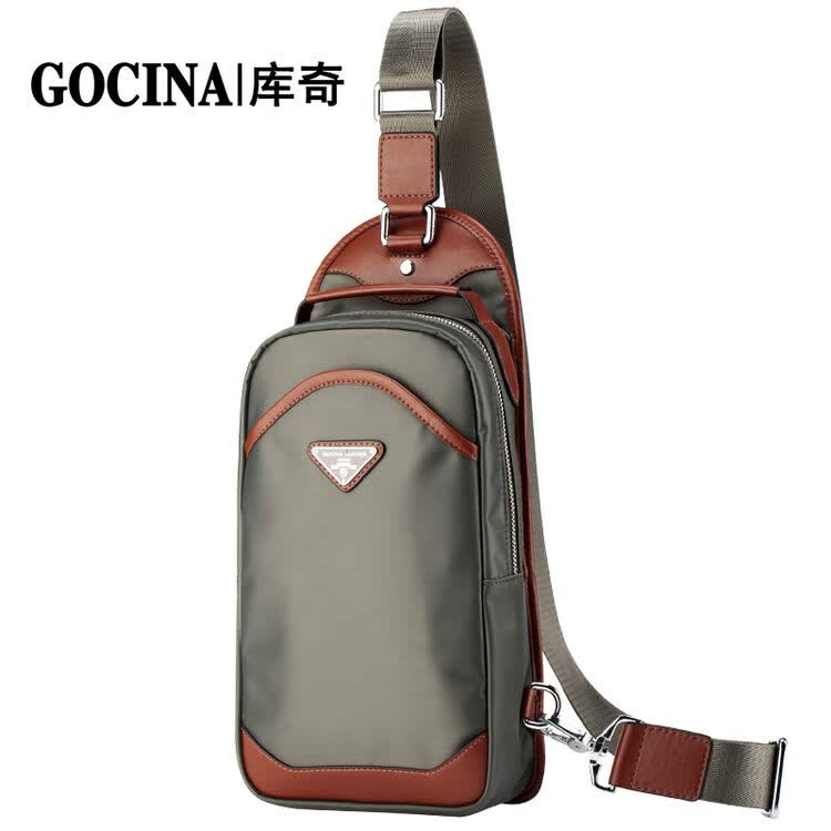 库奇胸包男士斜挎潮流运动单肩背包女时尚腰包休闲尼龙布包包 绿色