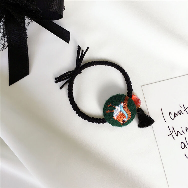 小清新可爱刺绣流苏编织发圈发绳头绳 韩版发饰头饰 小鸟款