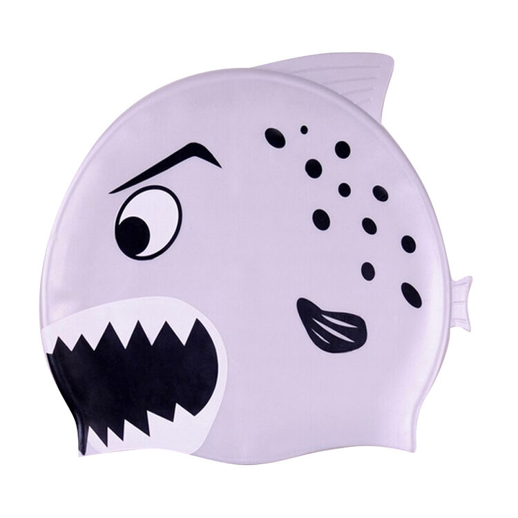 游泳装备/金格尔泳帽/纯硅胶泳帽/高弹/儿童泳帽小小花鲨泳帽098 银色