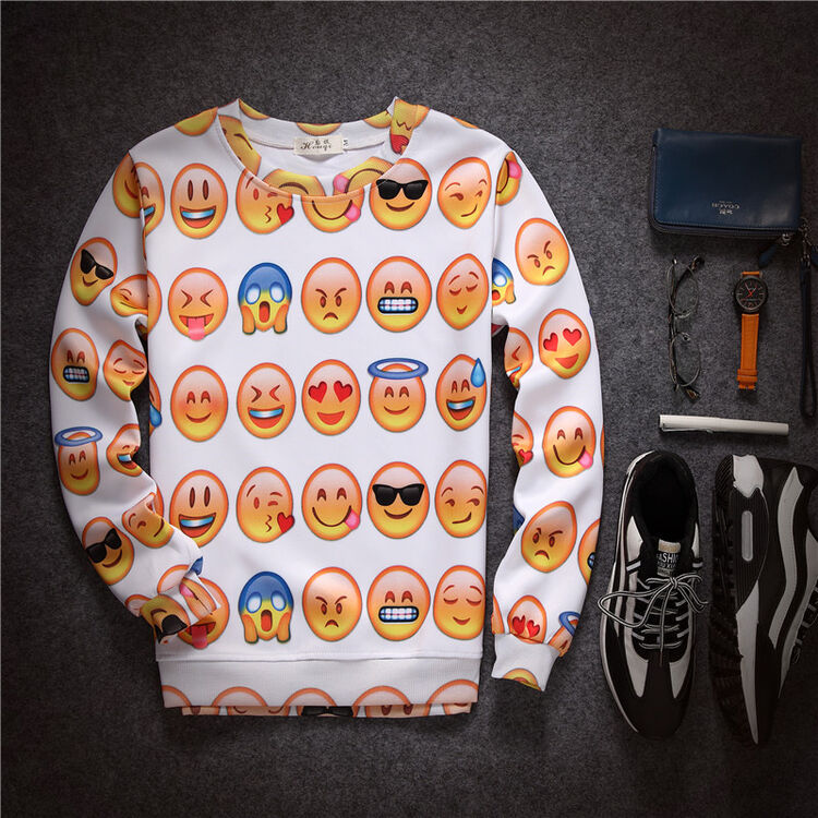 微信符号卡通qq表情衣服秋季新款潮男女情侣长袖t恤血卫衣卫 q萌卫衣