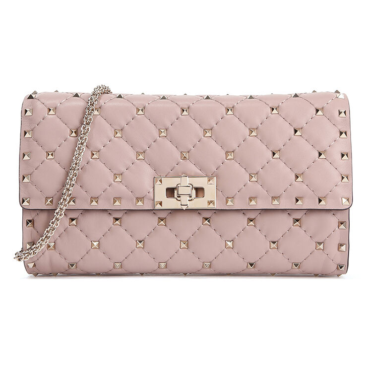 valentino 华伦天奴 女士羊皮满天星链条包单肩包 灰粉色nw2b0137nap