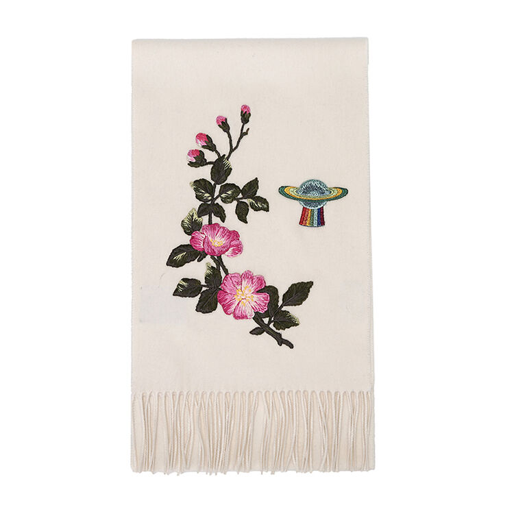 gucci 古驰 女士白色花朵刺绣图案混纺围巾 481317 3g334 9000
