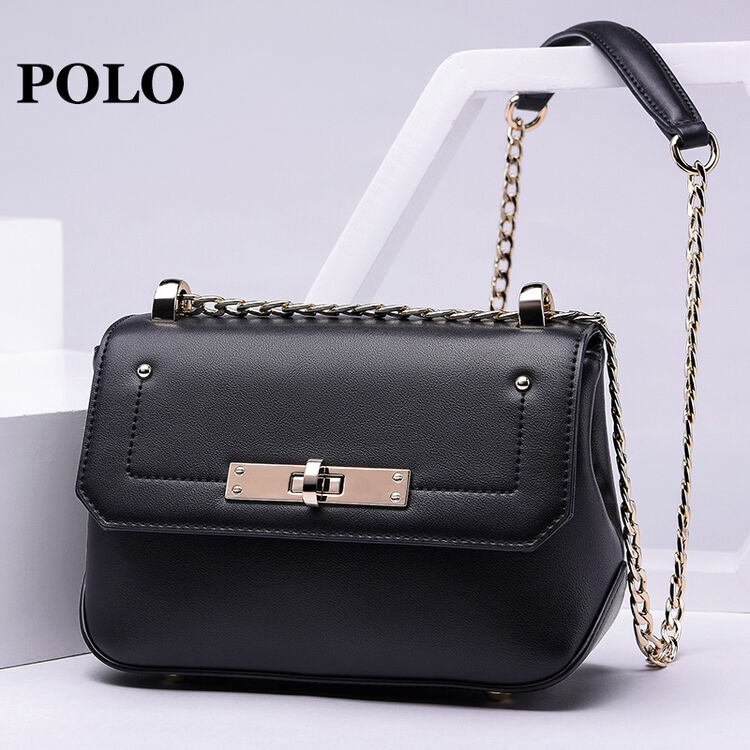 polo 2017新款女包单肩女士牛皮时尚斜跨包包340101 黑色