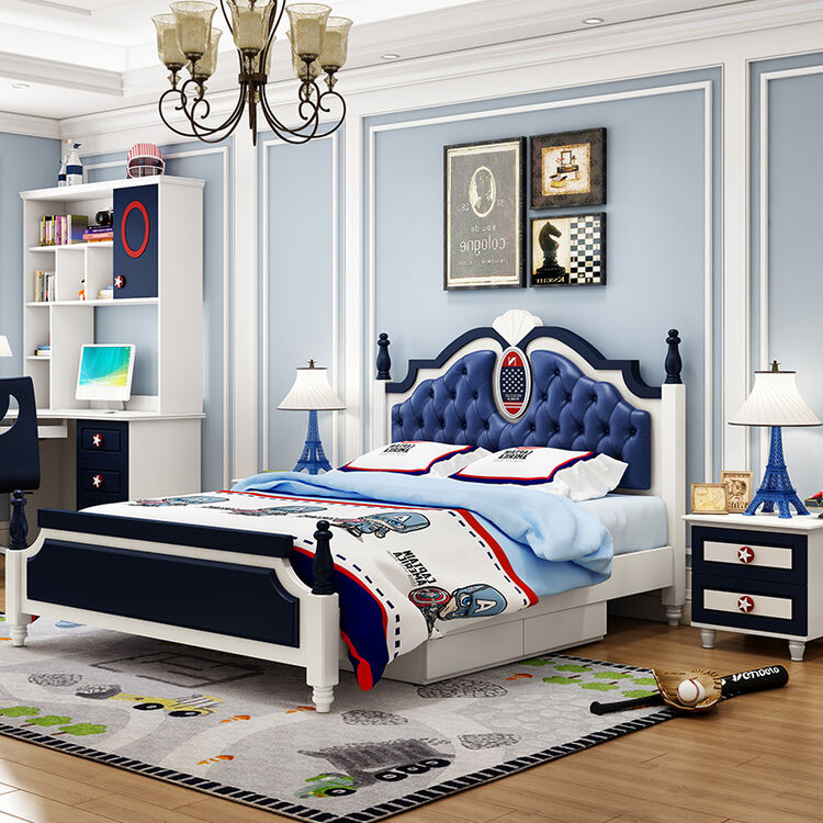 卡奴米 儿童床男孩单人床欧式王子床青少年儿童皮床1.5米双人床 1.