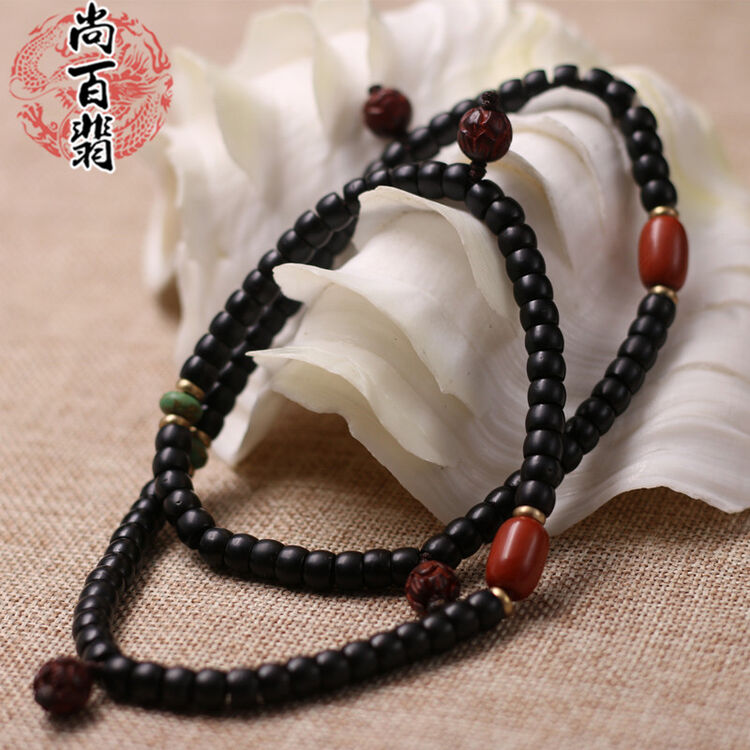 尚百翡 泥鳅背椰蒂椰壳手链108佛珠手串莲花檀木清新气质