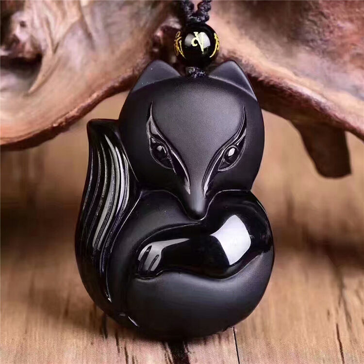 开光天然黑曜石狐狸吊坠男女招桃花狐狸狐仙吊坠饰品挂链项链吊坠