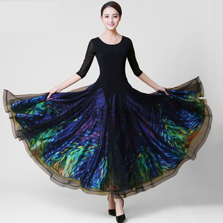 交谊舞舞蹈服摩登舞连衣裙跳舞裙女大摆 花色 l