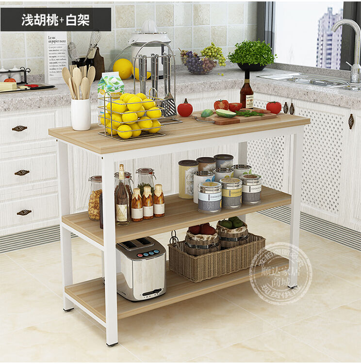 厨房切菜小桌子长方形餐桌简约置物架简易钢木层架微波炉架子 2层长70