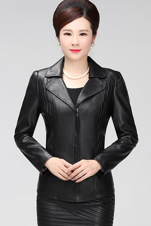 2018新款春秋装皮衣女中老年女装皮衣短款外套妈妈装韩版皮夹克 黑色