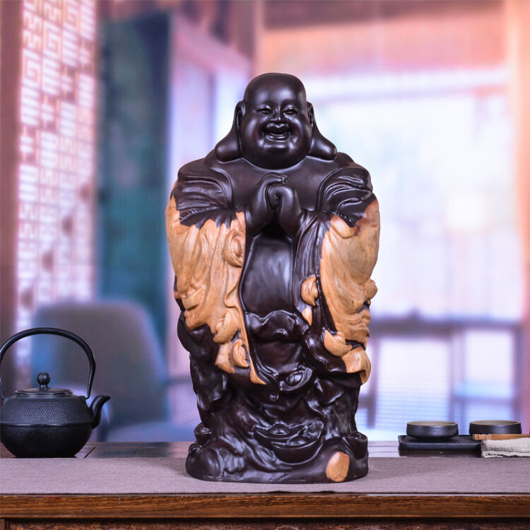 黑檀木雕弥勒佛像客厅供奉红木大摆件实木弥勒佛人与自然元宝笑佛雕刻