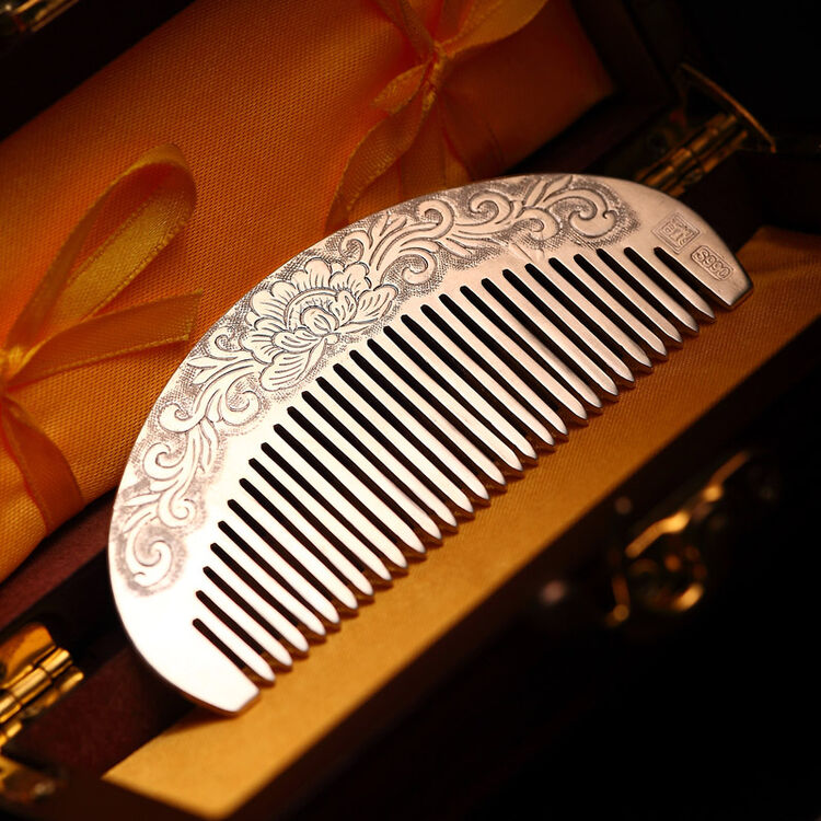 百银 古典【富贵牡丹】 999纯银梳子手工足银约55克送女友送妈妈生日
