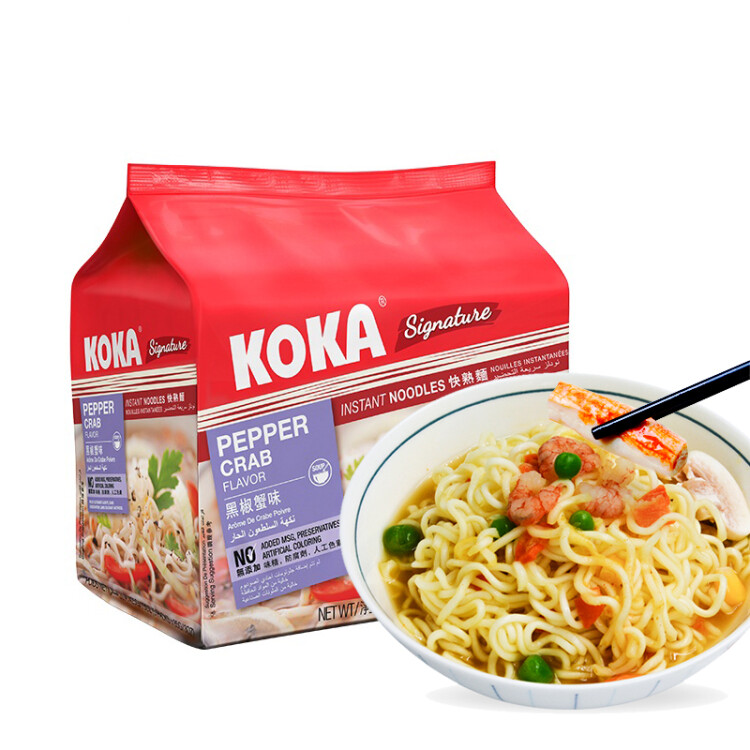 KOKA 可口方便面 黑椒蟹肉味快熟泡面 85g*5 新加坡進口