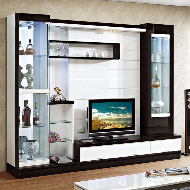 布威龙 现代电视柜背景墙柜客厅烤漆影视柜酒柜组合柜2.7米