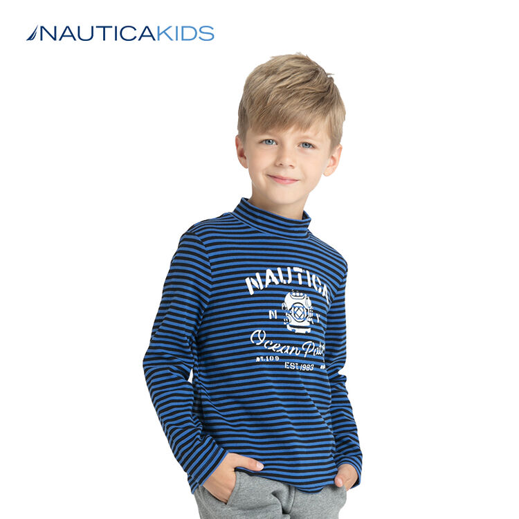 nautica/诺帝卡童装 男童长袖t恤半高领打底衫2017秋季新款 混蓝色