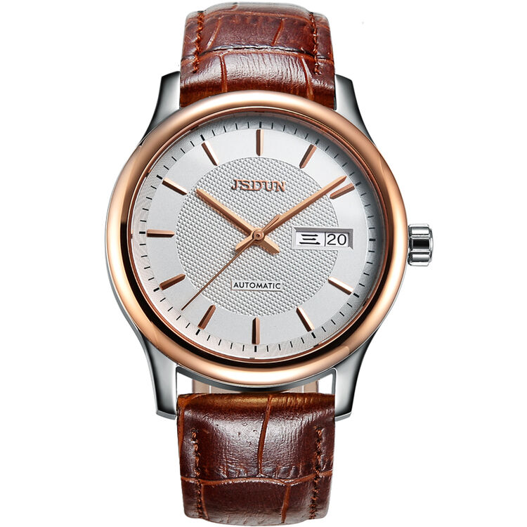 金仕盾(jsdun)机械表 男士手表全自动机械表 金色皮带时尚男表 商务