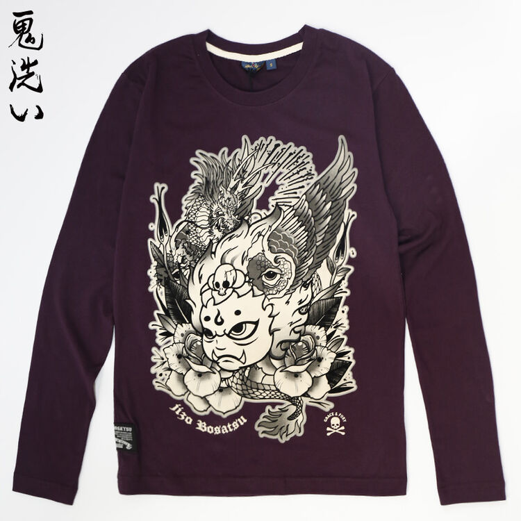 oniarai鬼洗 男装日系潮牌 地藏小王渐层龙翅膀长袖t恤衫 j25070 65 l