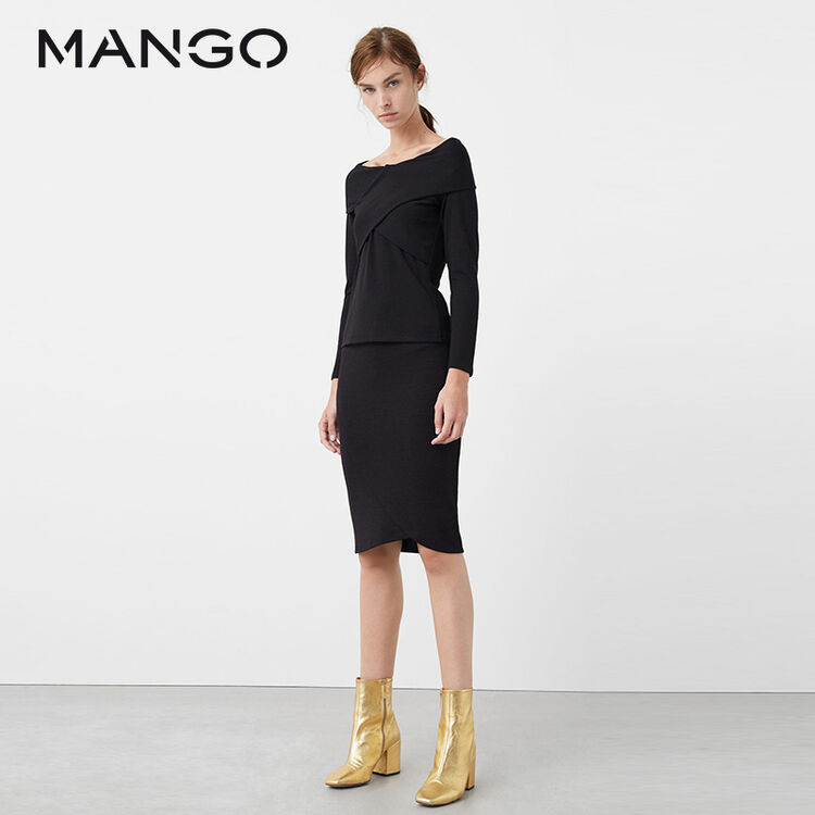 mango女装弹力铅笔裙73060215 黑色 19/xs