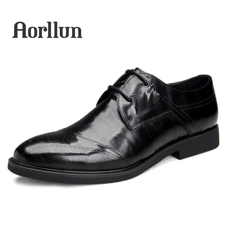 aorllun奥勒伦新品男鞋男士商务休闲鞋男真皮皮鞋男秋季英伦尖头商务