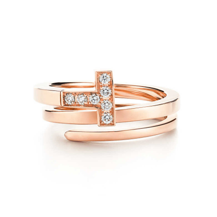 tiffany & co蒂凡尼蒂芙尼t系列缠绕式镶钻戒指订婚婚戒 18k玫瑰金